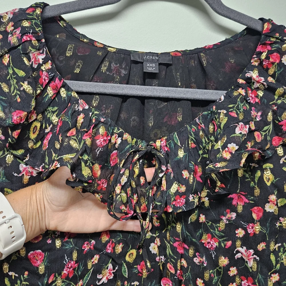 J. Crew Ruffleneck Blouse Midnight Vintage Floral Romantic Coquette Whimsigoth